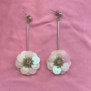 Elegant Floral Drop Earrings in Pink and Silver